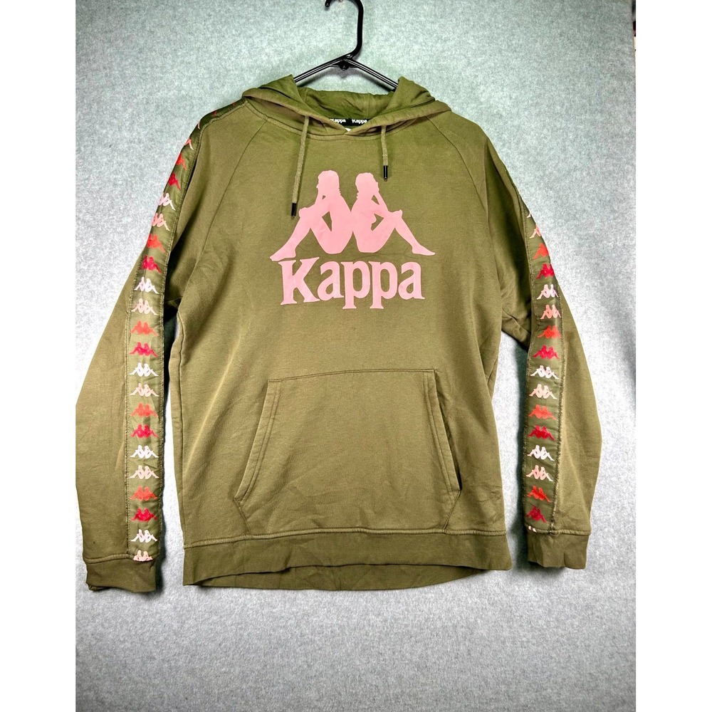 Kappa 222 Banda Hurtado Hoodie Men's XL Green Fleece Lined Logo Kangaroo Pocket